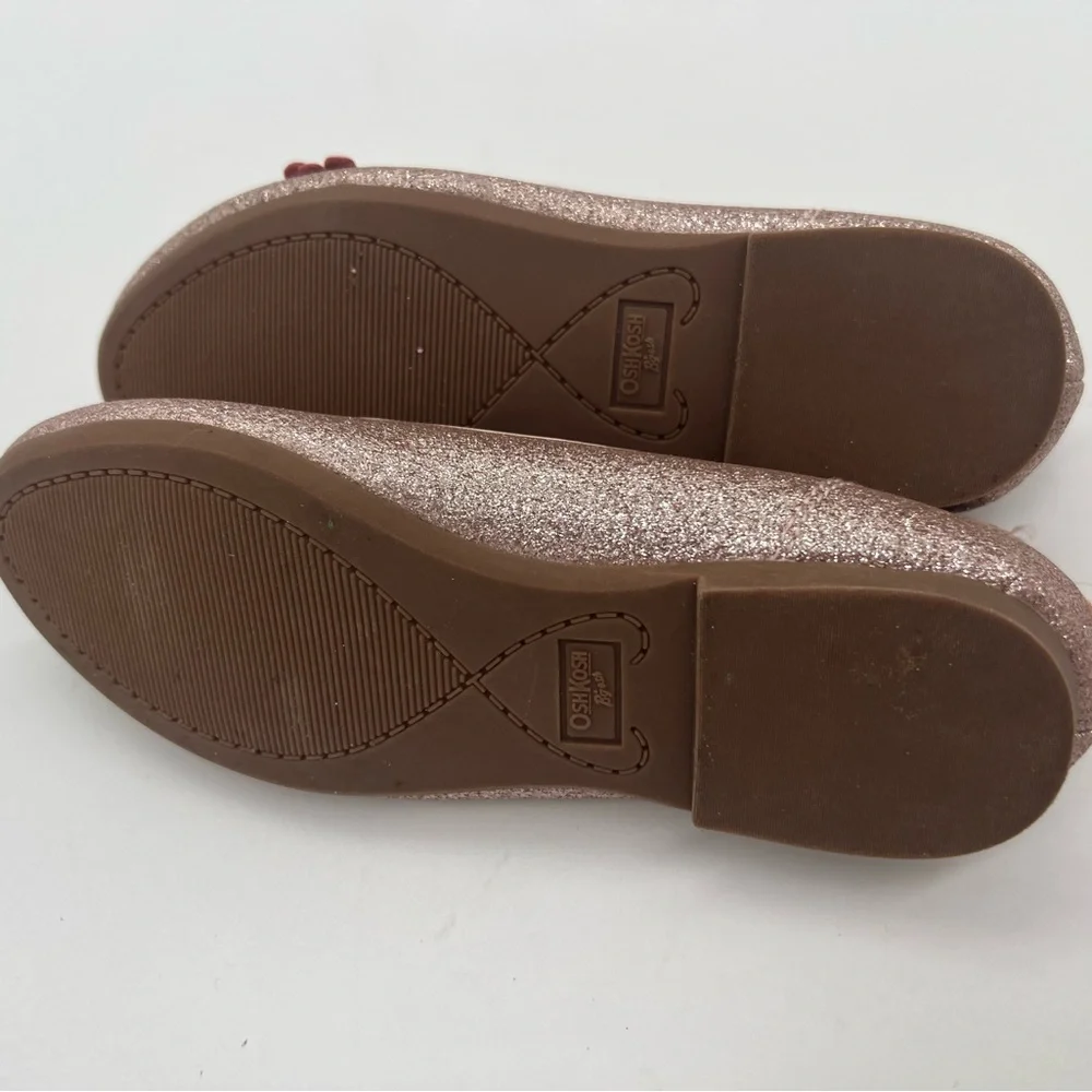 Oshkosh Girl Silver Shoes Flat Pink Flowers 12T M